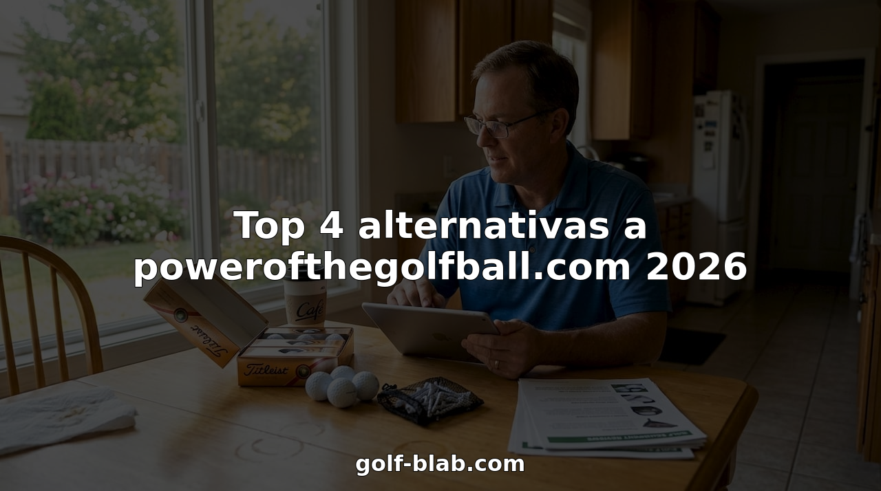 Un aficionado al golf revisa y compara diferentes productos de golf mientras está sentado en la mesa de la cocina.