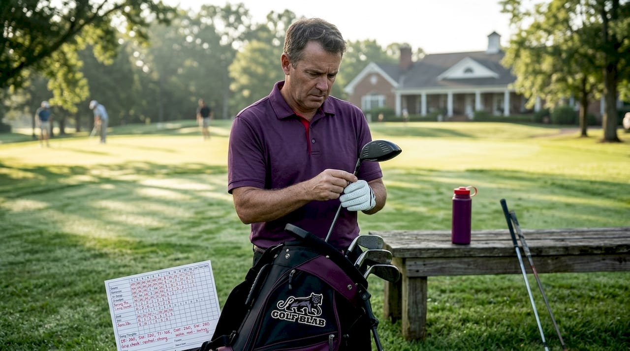Golfer testing new driver at practice area