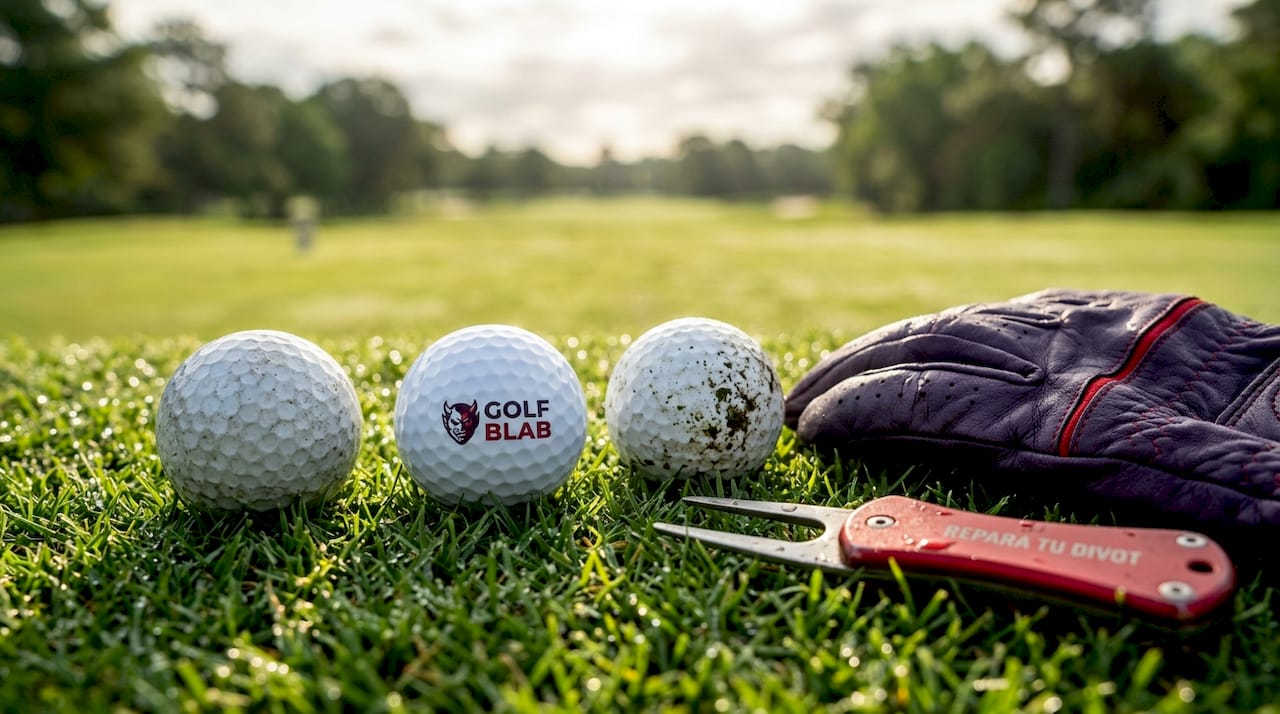 Bolas de golf profesionales sobre el césped del fairway