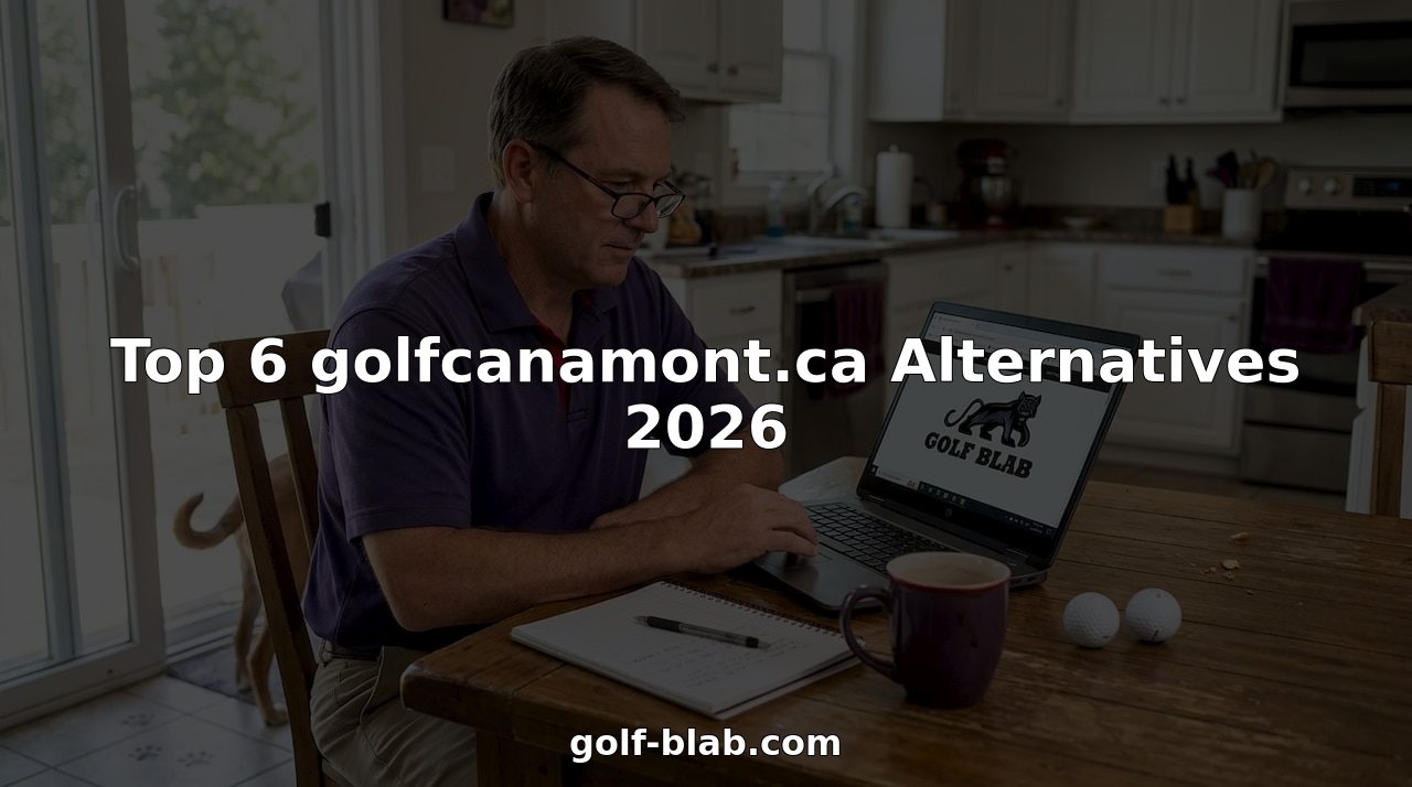 Golf enthusiast compares golf websites in kitchen