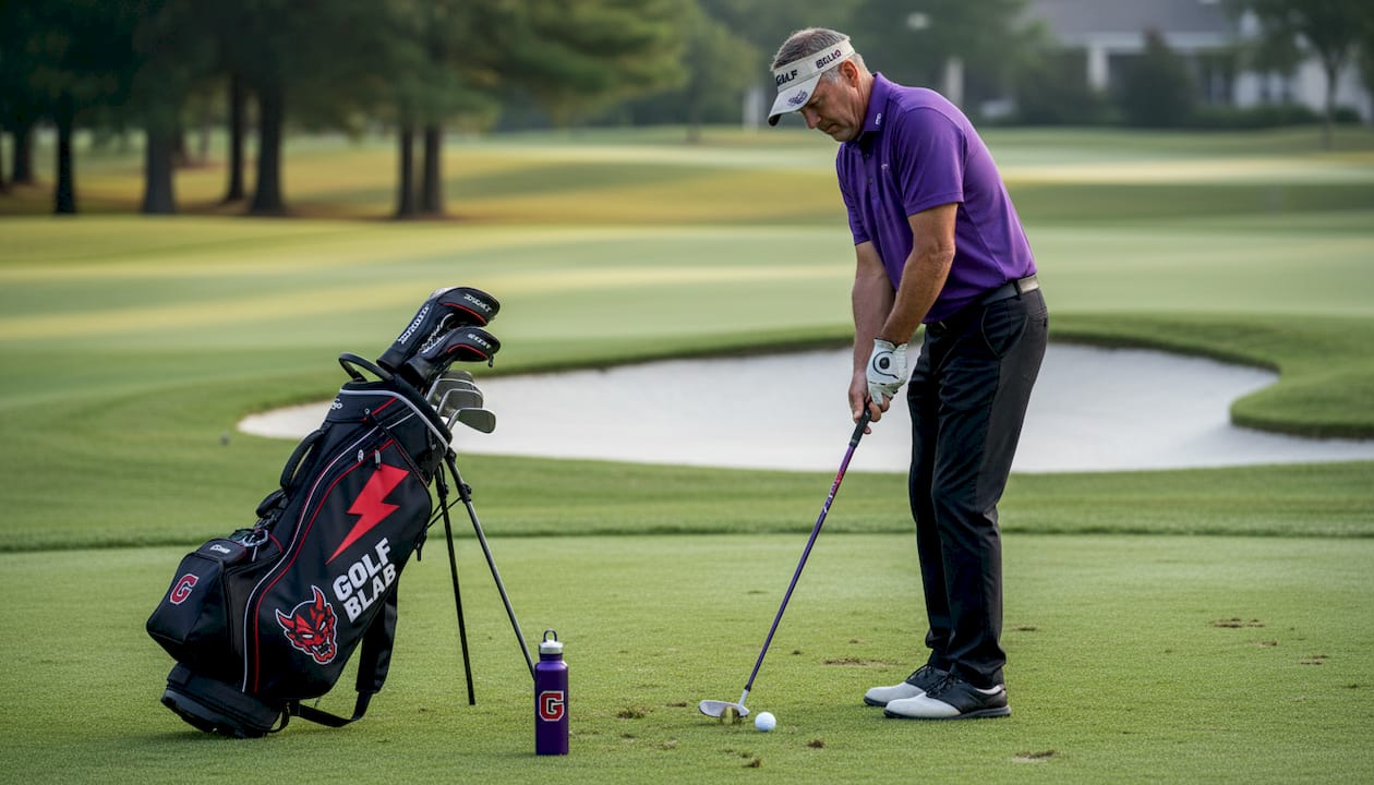 Un jugador de golf se dispone a realizar un golpe suave desde las inmediaciones del green.
