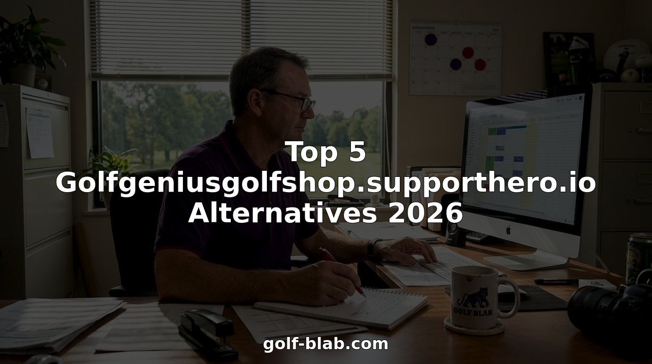 Golf course manager working in office near fairway
