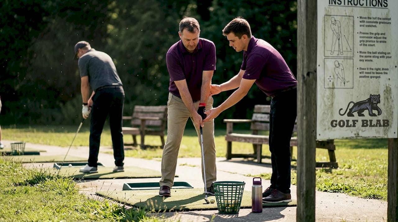 Golf lesson and solo practice at driving range