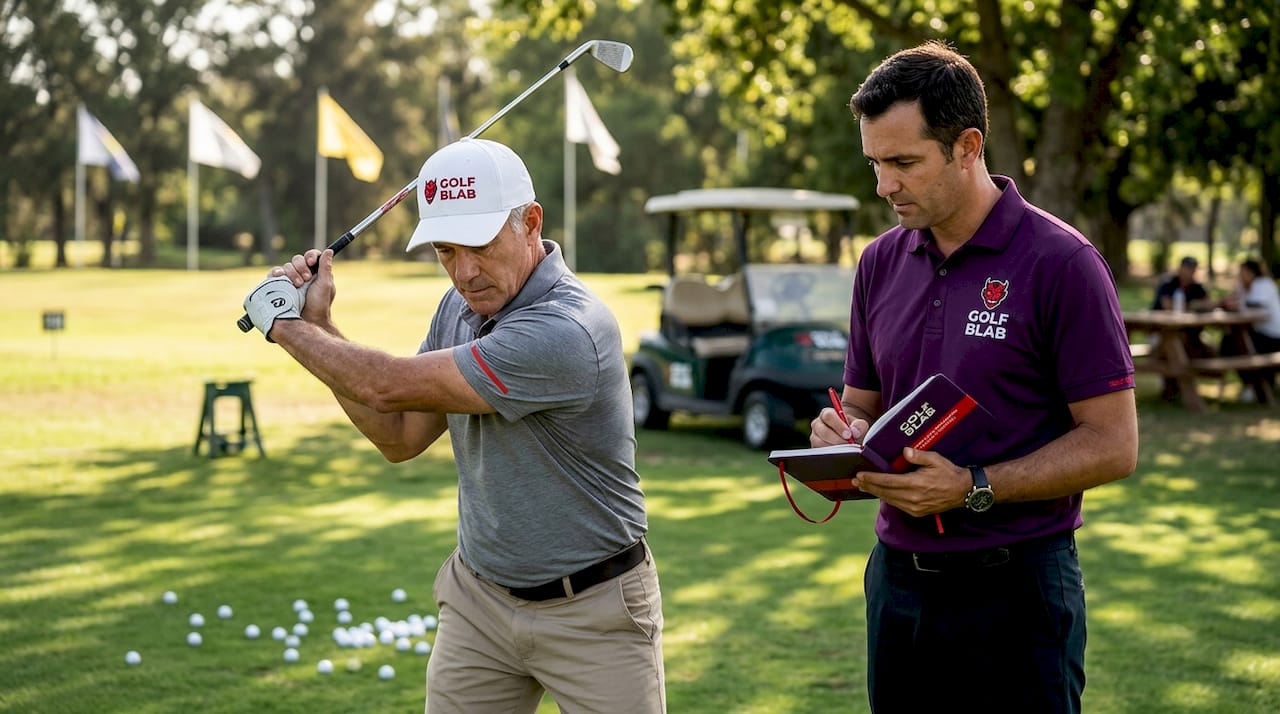 Jugador aficionado perfeccionando su técnica en una clínica de golf