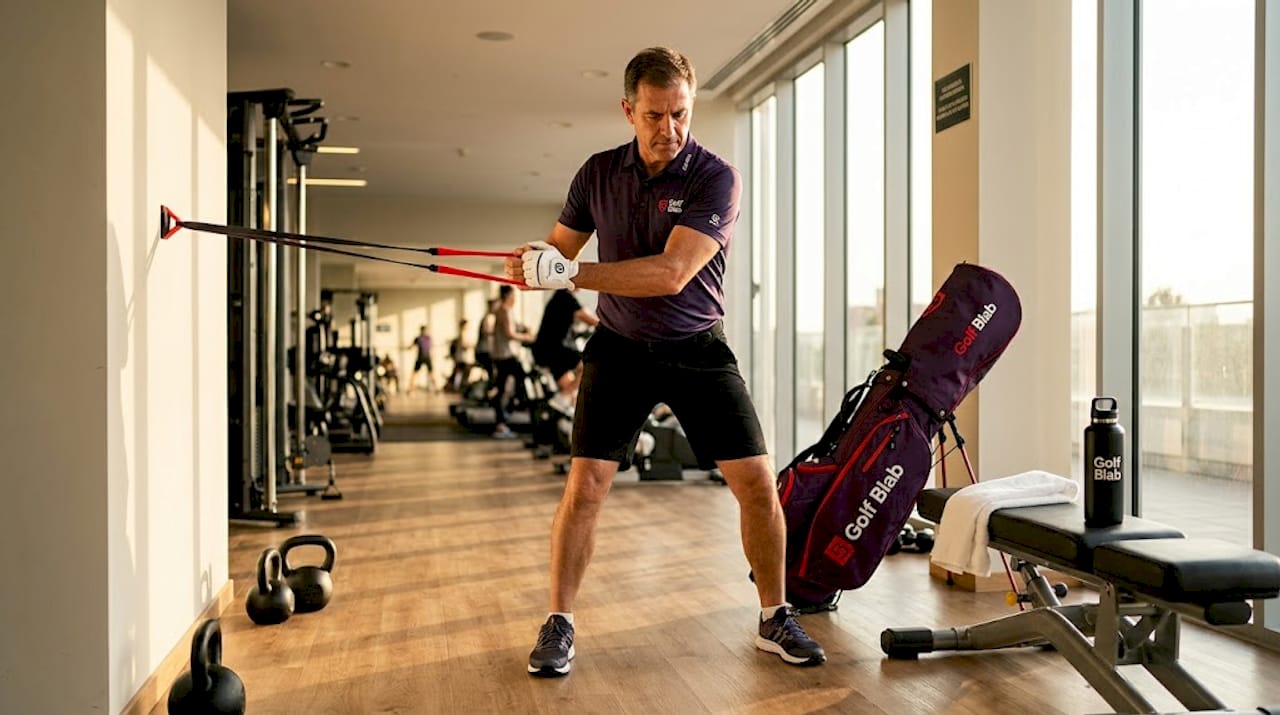 Entrenamiento en el gimnasio para golfistas utilizando bandas de resistencia