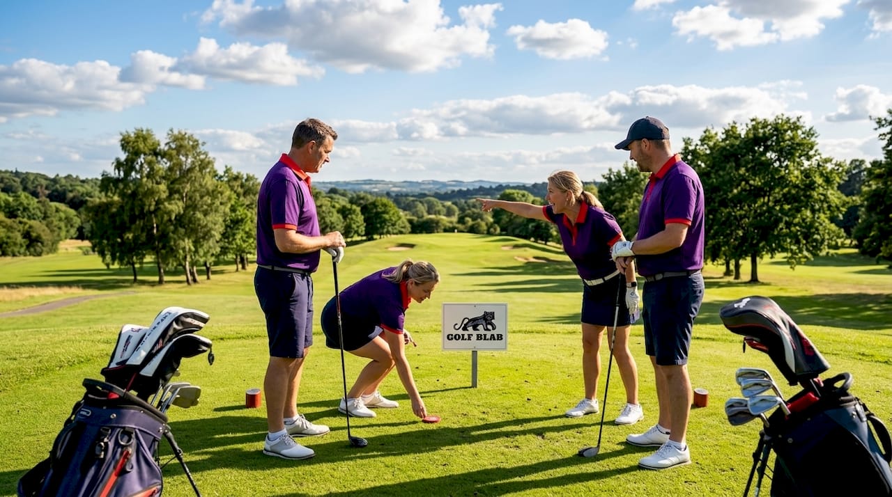 Golf scramble team discussing next fairway shot