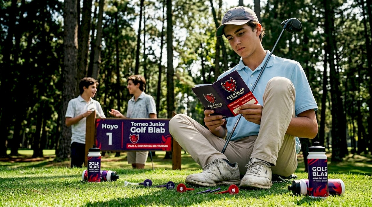 Joven golfista preparándose para competir bajo presión