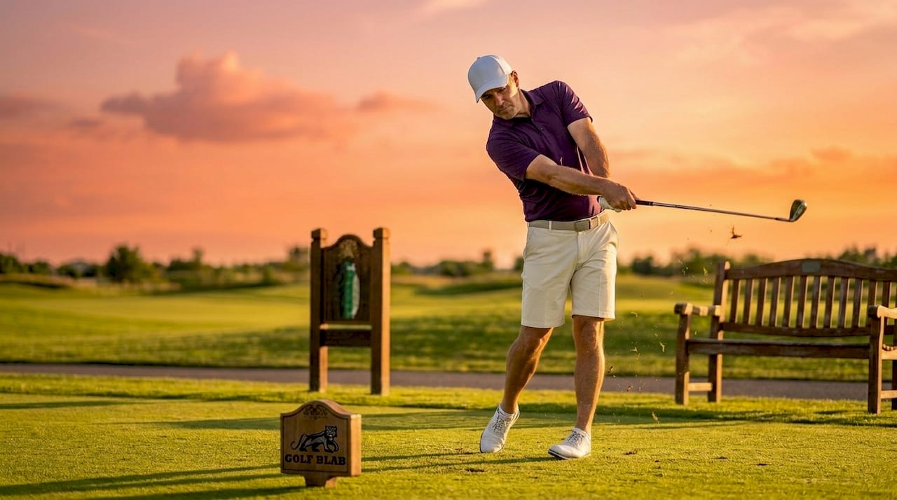 Golfer performing backswing on golf course