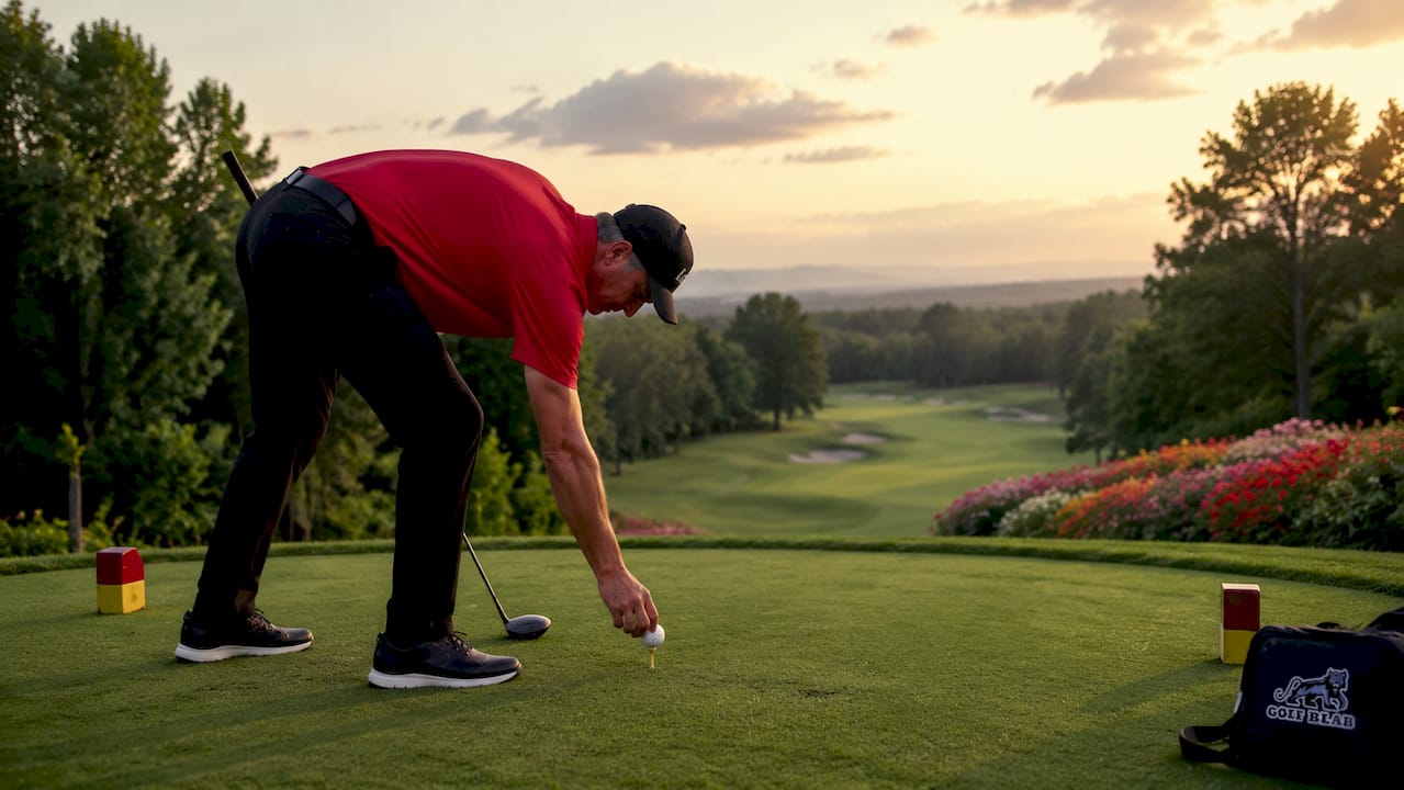 Golfer preparing to tee off from golf tee box