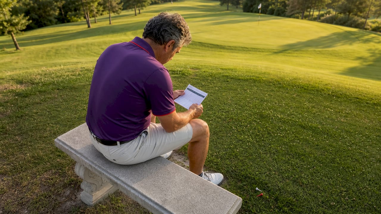Jugador de golf repasando su tarjeta de resultados en el club