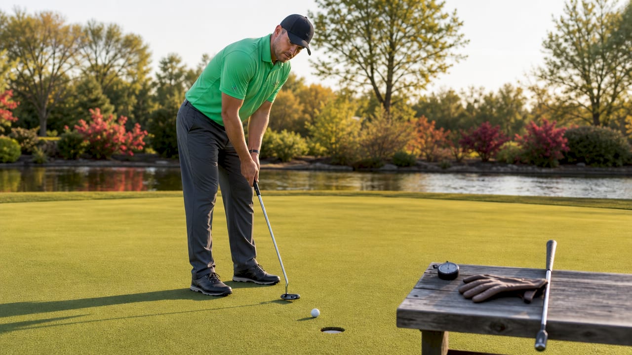 Golfer practicing pressure putting outdoors