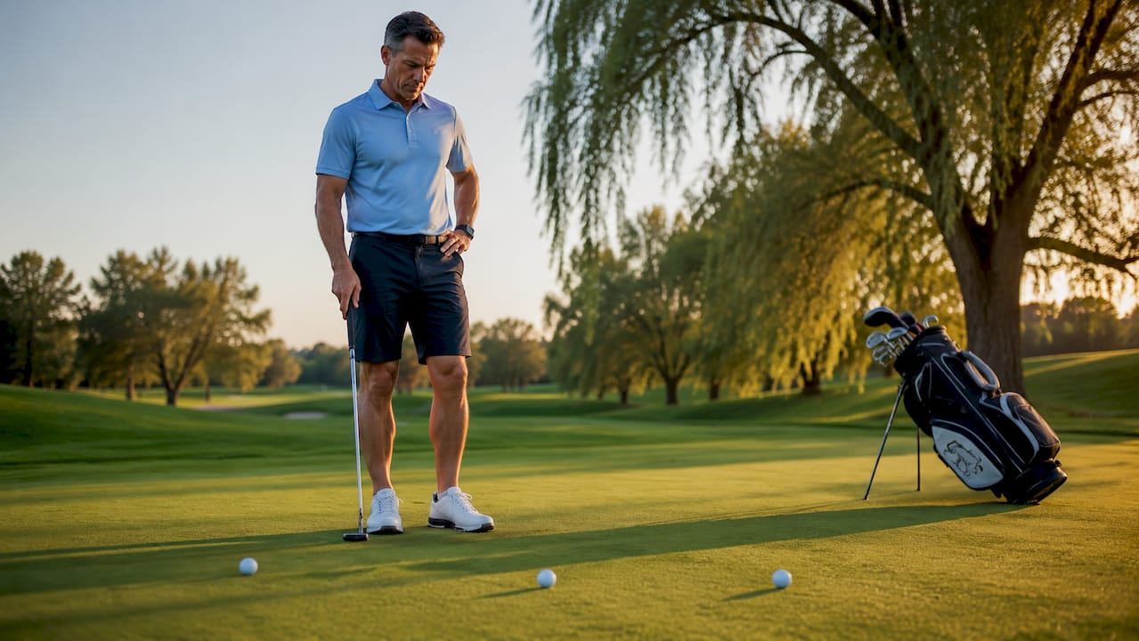 Golfer practicing visual focus drill outdoors