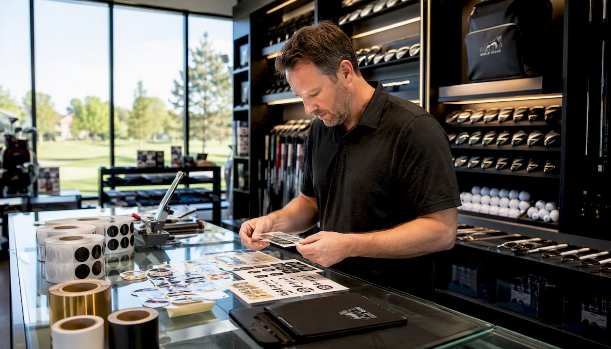 Retailer reviewing custom golf club labels