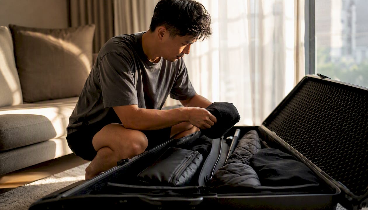 Packing golf clubs into a hard travel case