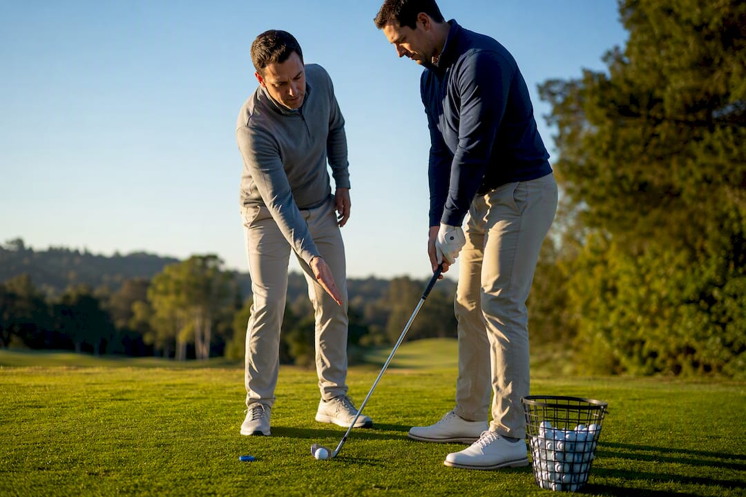 Golf creator coaching learner at clinic