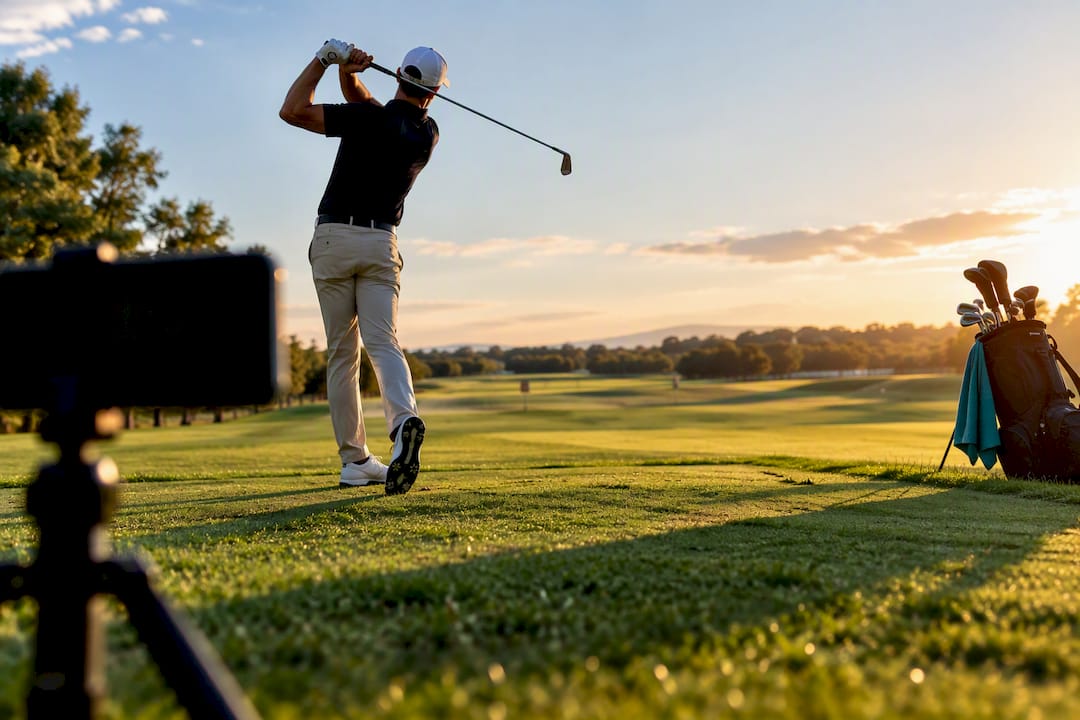 Golfer filmed during a complete swing
